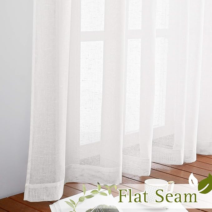 NICETOWN White Cafe Curtains Semi Sheer, Grommet Linen Blend Causal & Rustic Privacy with Light Filtering Kitchen Curtains & Drapes for Kids Room/Nursery, W42 x L30, 2 Panels