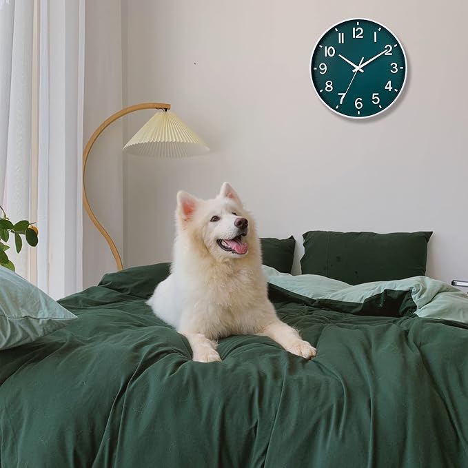 HZDHCLH 12 Inch Silent Wall Clock Battery Operated Non Ticking Dark Green | 12 inch Silent Non Ticking Modern Wall Clock for Living Room Bedroom Kitchen Office Classroom Decor