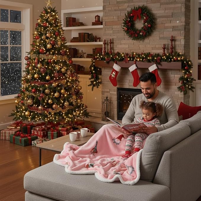 Catalonia Christmas Dwarfs Sherpa Throw Blanket, Xmas Theme Throws, Plush Fleece Couch Blanket, Super Soft, Comfy, Cozy, Fluffy, Ugly