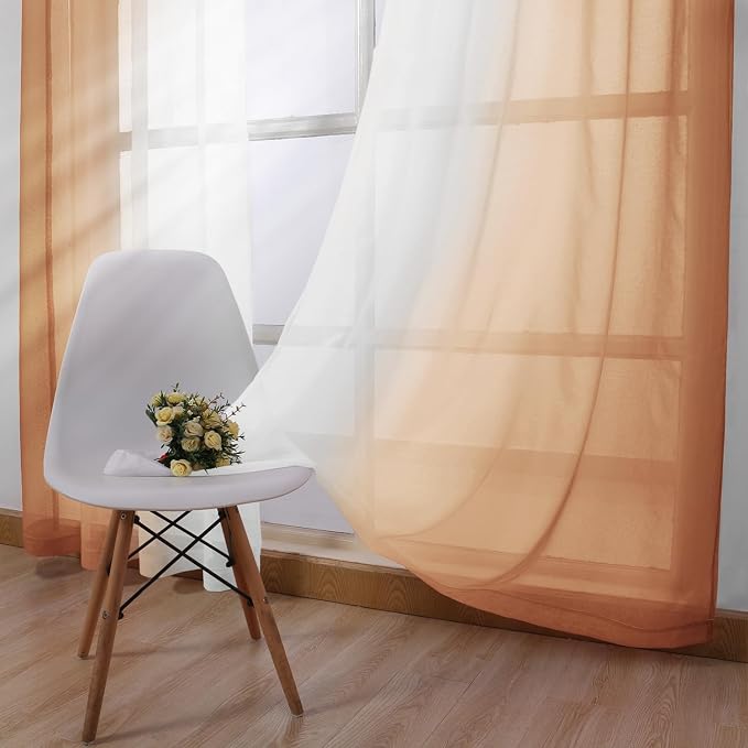 DWCN Ombre Sheer Curtains - 84 inches Long Faux Linen Gradient Semi Voile Curtains for Bedroom and Living Room, Set of 2 Grommet Top Window Curtain Panels, 42 x 84 Inches Long, Burnt Ochre