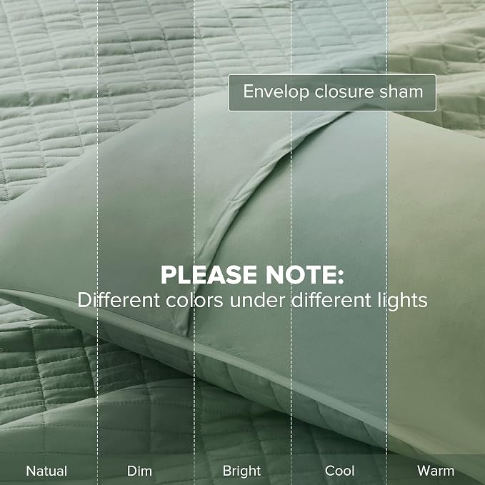 Comfort Spaces Kienna Twin Quilt Bedding Set 2 Piece, 66"x 90" Sage Green | Soft Cozy Lightweight Summer Twin XL Coverlet for College Dorm, Quilted Extra Layer, Modern Casual Bedroom Decor, OEKO-TEX