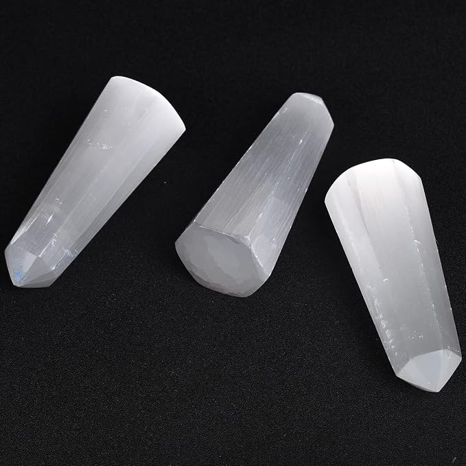 JIC Gem USB Selenite Lamp Hexagonal Crystal Points Selenite Tower Lamp Morocco Skyscraper 4 Inch with Wooden Light Stand Base
