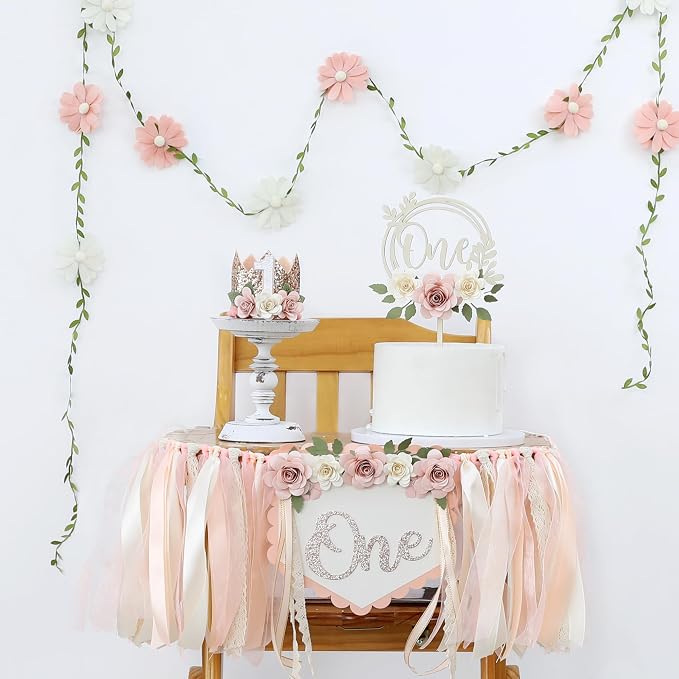 JUIIZAY First Birthday Decorations for Girl 1st High Chair Banner