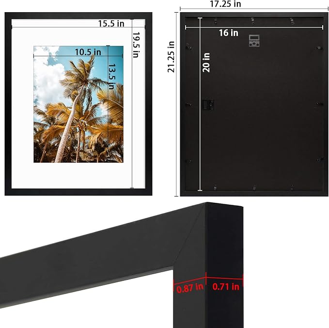 Frametory 16x20 Black Picture Frame with Real Glass Mat for 11x14