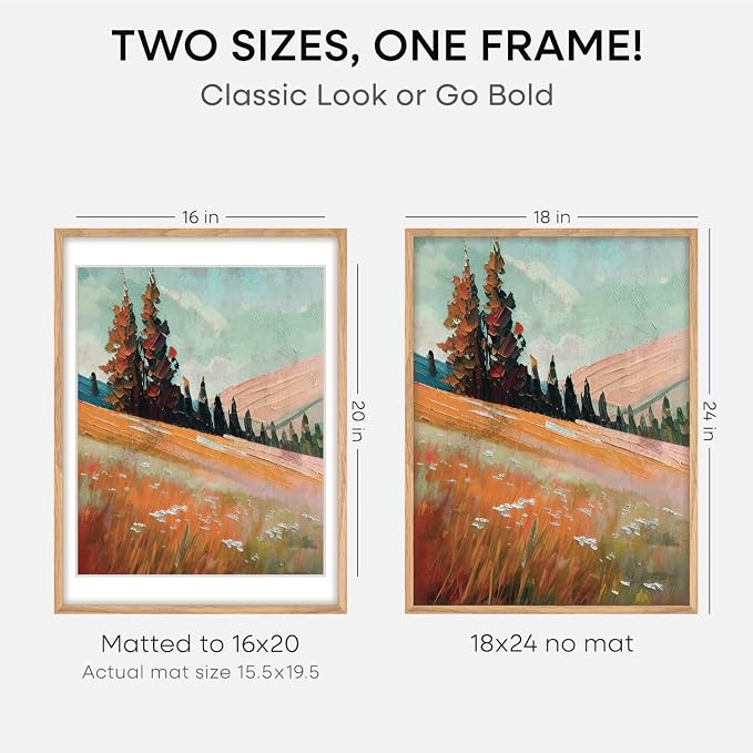 Homeforia 18x24 Natural Oak Poster Frame, High-End Wood, 16x20 Mat, Glass