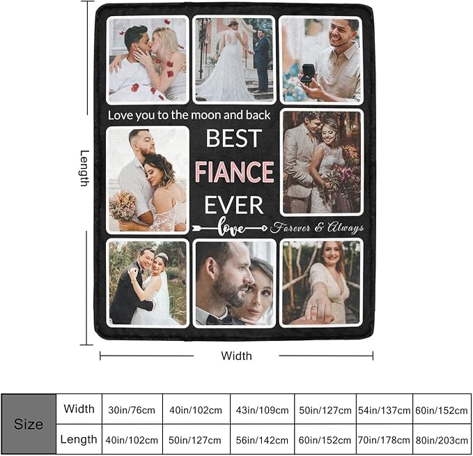 Gifts for Fiance Custom Blanket with Photo, Make a Personalized to My Lover Blankets with Picture, Customized Memories Souvenir Throws for Best Fiance Ever, 8 Collage Made in USA