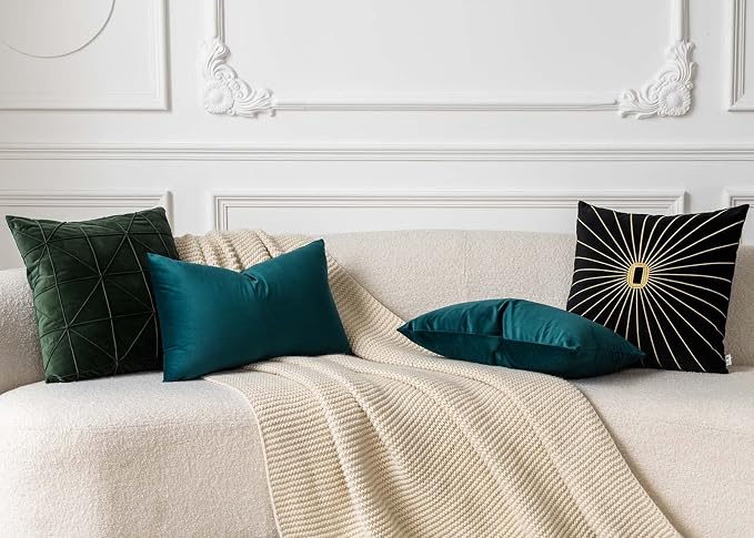 JUSPURBET 12x20 Lumbar Velvet Throw Pillow Covers Set of 2,Peacock Blue