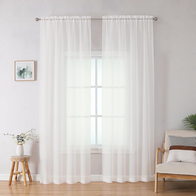 Simplebrand Ivory Sheer Curtains 84 Inches Long, Light Filtering Rod Pocket Solid Color Window Sheer Curtain Panels, Elegant Curtains & Drapes for Living Room, Bedroom 2 Panels (Ivory, 42" W x 84" L)