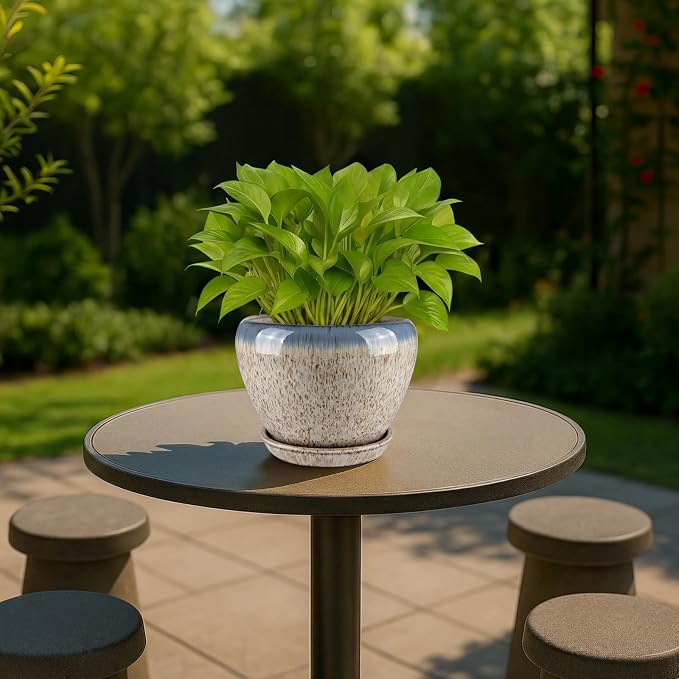 Deep Dream 6 Inch Plant Pots- Ceramic Planter Pot with Drainage Hole and Saucer, Round Flower Pot for Indoor Outdoor Succulent, Snake Plants and Cactus, Beige&Blue