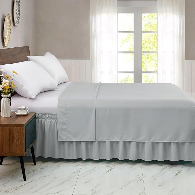 FreshCulture King Bed Skirt, Dust Ruffle for King Size Bed, Easy Fit with 22-Inch Tailored Drop, Elastic Wrap Around Bed Skirt King Size, Hotel Quality Bed Skirts for Adjustable Bed (Light Grey)