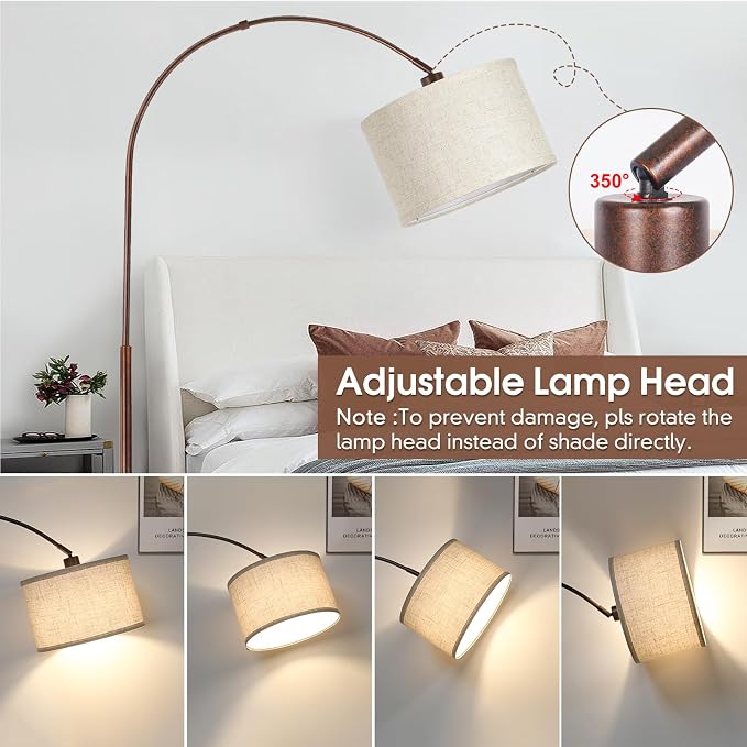 Dimmable Arc Floor Lamps, Antique Bronze Lamp with Adjustable Hanging Shade