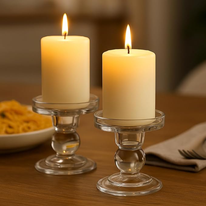 Glass Candle Holders for Pillar Candle, Unity Candle Holder Set of 3 for Wedding Ceremony Set, Candlestick Holder for Table or Home Decoration