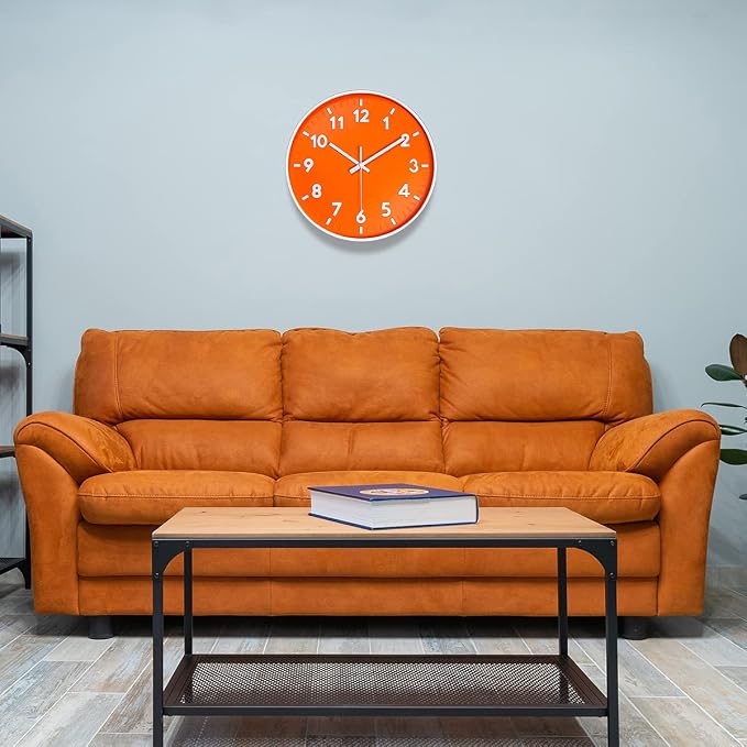 JENLYSTIME 12 Inch 3D Number Modern Indoor/Outdoor Wall Clock,Round Bright Colorful Dial,Non Ticking Silent Quartz Battery Operated, Easy to Read Simple Style Decor Clock for Bedroom,Kitchen(Orange)