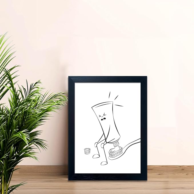 Funny Bathroom Wall Decor, Black Framed Fun Toilet Wall Art, Black and White Guest Toilet Canvas Print, Minimalist Humoristic WC Wall Art, Bathroom Picture Sign Accesorries Decor