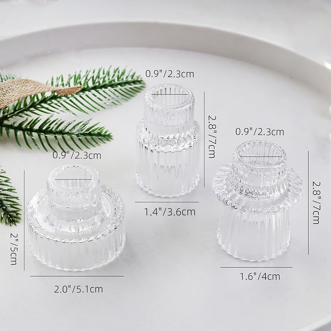 Clear Candlestick Holders 12PCS Ribbed Glass Taper Candle Holders for Tealight Stick Candles Table Centerpieces Thanksgiving Christmas Indoor and Outdoor Decorations