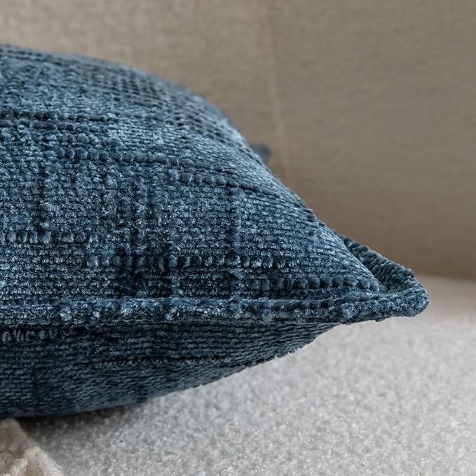 MADIZZ Pack of 2 Chenille Throw Pillow Covers 16x16 Inch Blue Soft Neutral Decorative Throw Pillows for Couch Sofa Boho Accent Cushion Covers Modern Farmhouse Home Decor for Bedroom Living Room