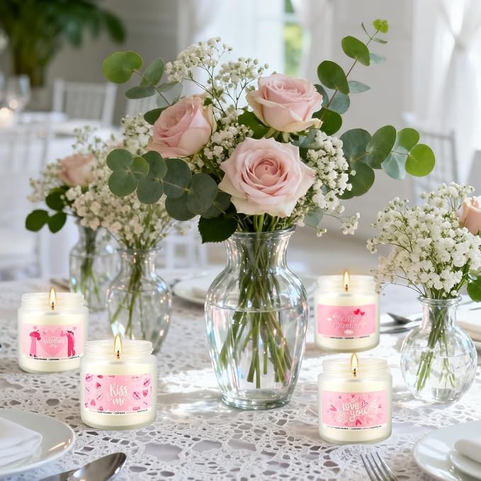 Valentine's Day Pink Scented Candles-12Pcs 3.5oz Each-Natural Plant Essential Oils & Cotton Wick, Aromatherapy Candle for Relaxing Stress Relief, Home Decor & Romantic Gifts for Her.