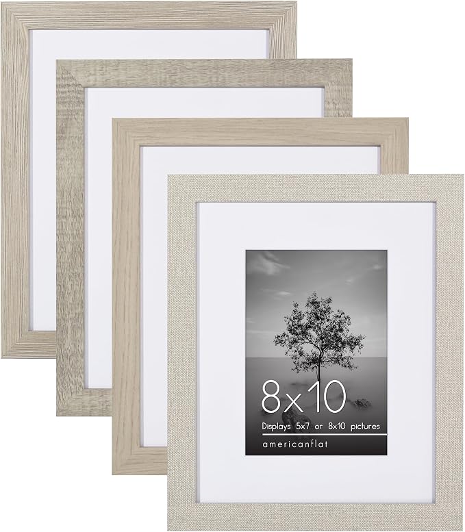 Americanflat Modern Farmhouse 8x10 Picture Frame Set of 4 - Use as 5x7 Picture Frame with Mat or 8x10 Frame Without Mat - Rustic Picture Frames with Engineered Wood, Shatter Resistant Glass, and Easel