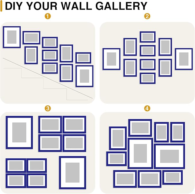 decorUhome 10 Pack Assorted Picture Frame Set for Wall & Tabletop, P0710BU | Royal Blue, Multi Size Picture Frame Includes Two 8x10 / Four 5x7 / Four 4x6 for Family Gallery Wall