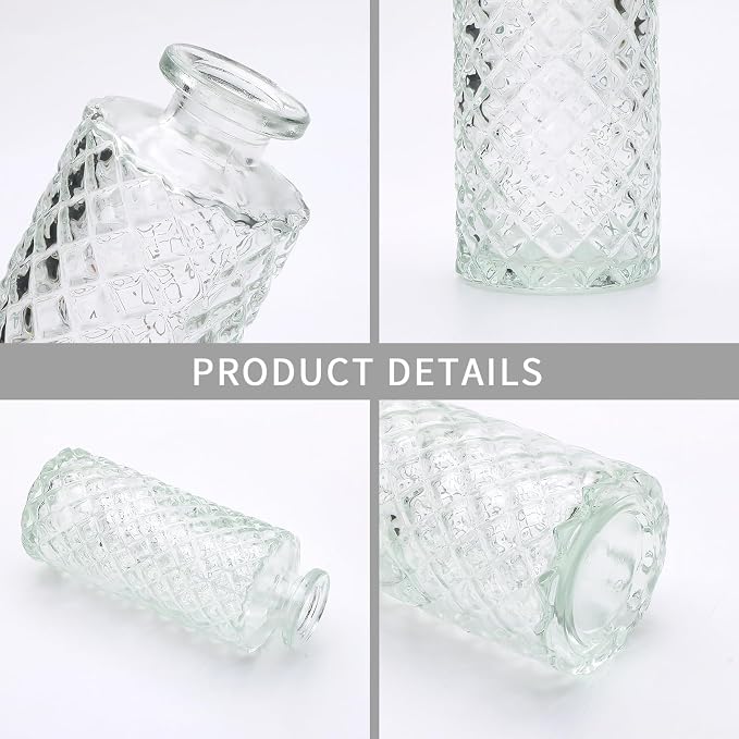 Glass Bud Vase Set in Bulk, 9pcs Mini Vintage Flower Vases for Wedding, Clear Relief Vase for Centerpieces,Home Table Flower Decor, Party Decorations | Small Vases for Wedding, Clear Relief Vase for Centerpieces,Home Table Flower Decor, Party Decorations