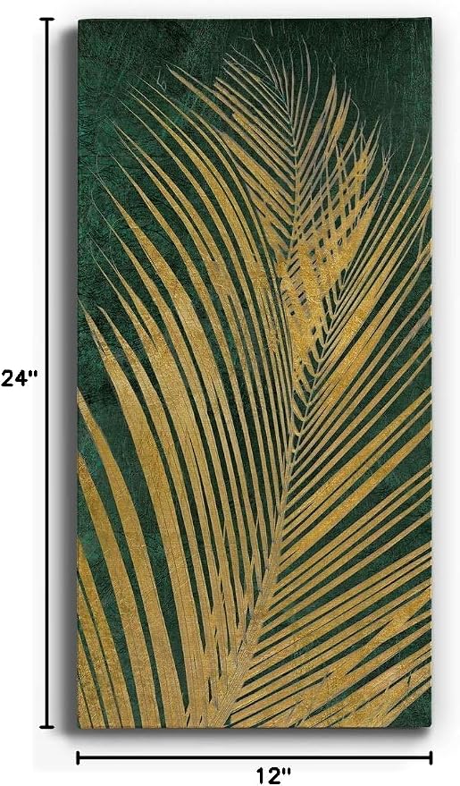 Renditions Gallery Canvas Nature Wall Art Modern Paintings Decorations Glittering Golden Palm Rustic Botanical Romantic Artwork Wall Hanging for Office Bedroom Kitchen - 12"x24" LT43
