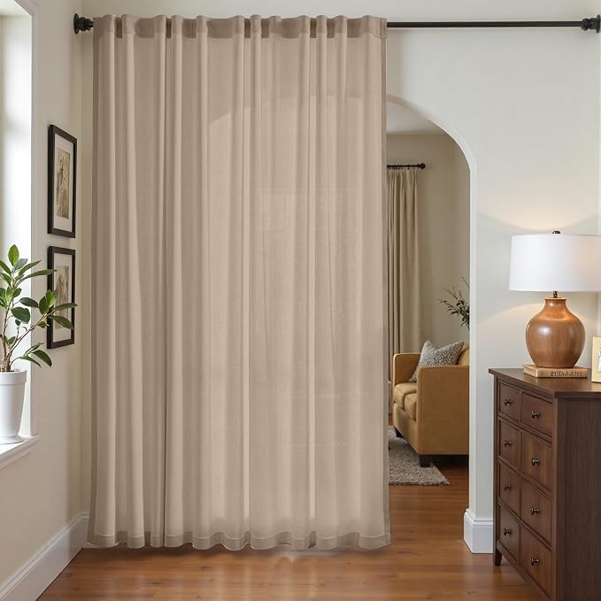 jinchan Linen Curtains Light Filtering Back Tab 100x84 Inch 1 Panel Taupe | Semi Sheer Curtains 84 inch length for Bedroom Living Room, Modern Farmhouse Drapes with Rod Pocket, Natural Boho Curtains