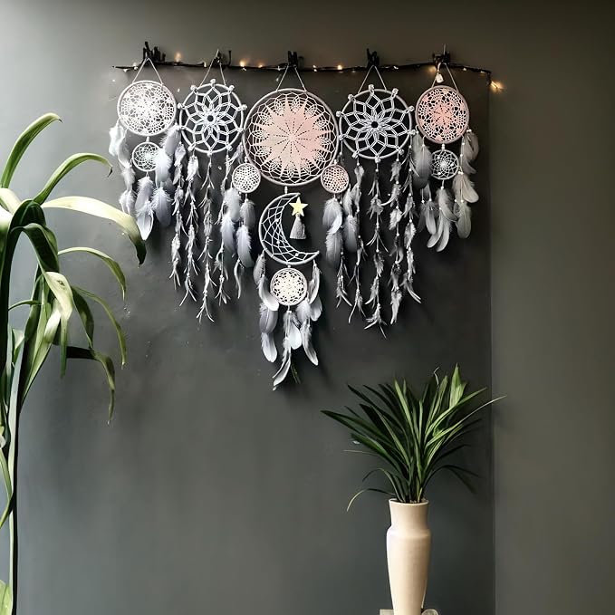Dream Catcher Wall Decor,Large Boho Dream Catcher with Luxurious Feathers & Beads, Handmade Wall Hanging for Bedroom,Living Room, Gift Ready for Girls & Adults (Floral)