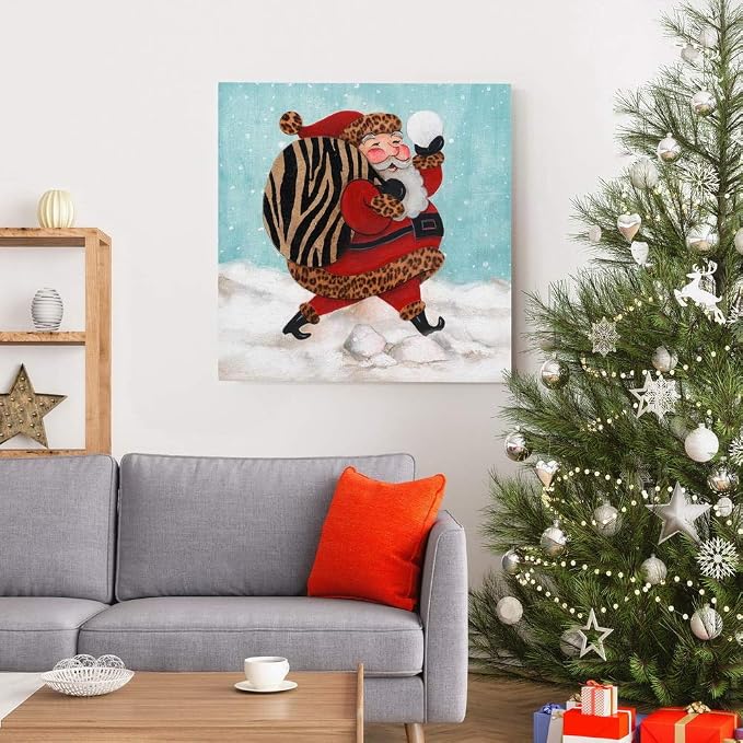 Renditions Gallery Xmas Canvas Wall Art Prints for Home Decor Santa Bay of Toys in Snow Abstract Artowrk for Bedroom Dining Office Kitchen Decorations - 40"X40" LT05