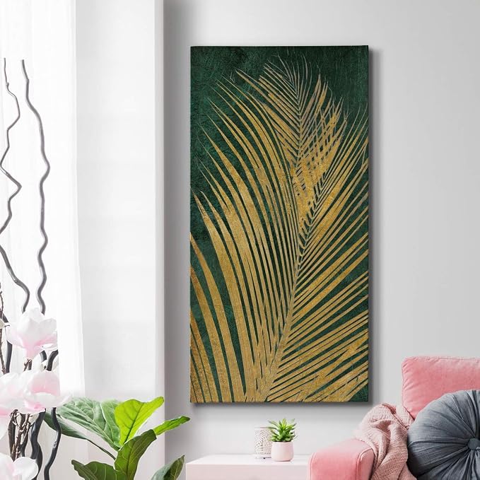 Renditions Gallery Canvas Nature Wall Art Modern Paintings Decorations Glittering Golden Palm Rustic Botanical Romantic Artwork Wall Hanging for Office Bedroom Kitchen - 20"x40" LT43