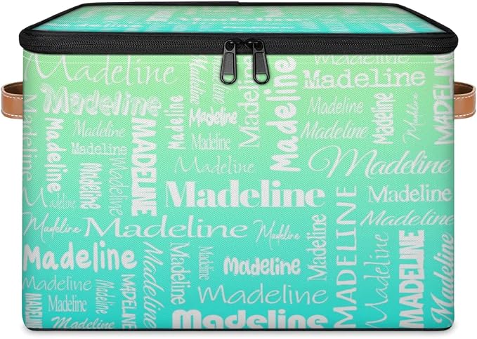 Custom Name Storage Basket, Personalized Keepsake Box, Green Cyan