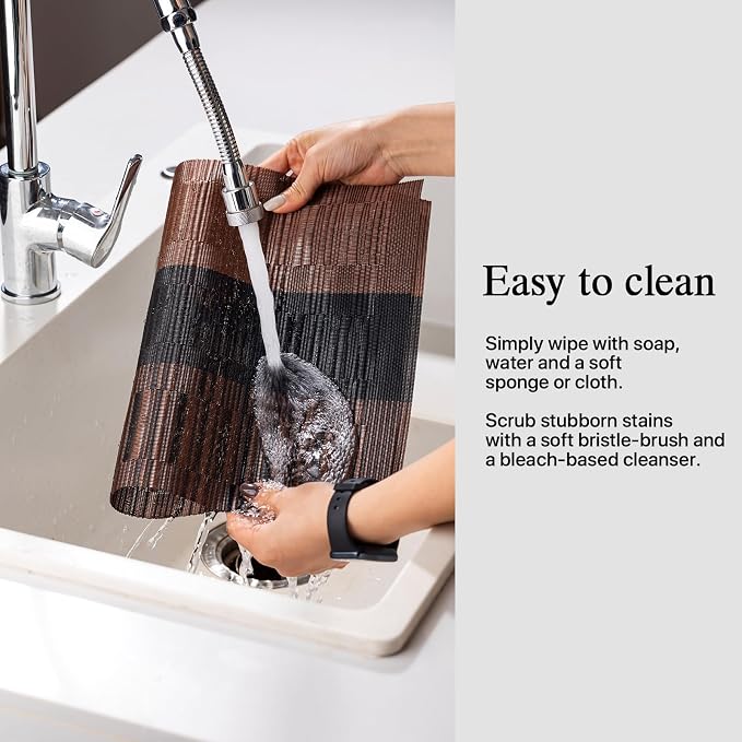Placemats Set of 6 - Easy Clean Woven Vinyl Placemats for Dining Table, Indoor/Outdoor Place Mats, Washable PVC Table Mats （Ombre Brown Black）