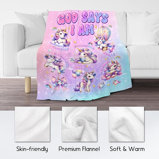 Unicorn Fleece Blanket for Girls & Women, Soft Plush Kids & Adults Blanket, 50"x60" - Inspirational Gift for Her & Daughter