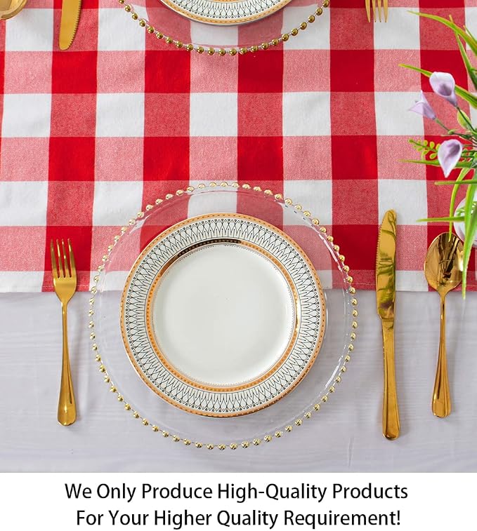 ShinyBeauty Buffalo Check Table Cover - 13''x72'' Red & White Cotton Checkered Plaid Table Runner for Farmhouse Dinners