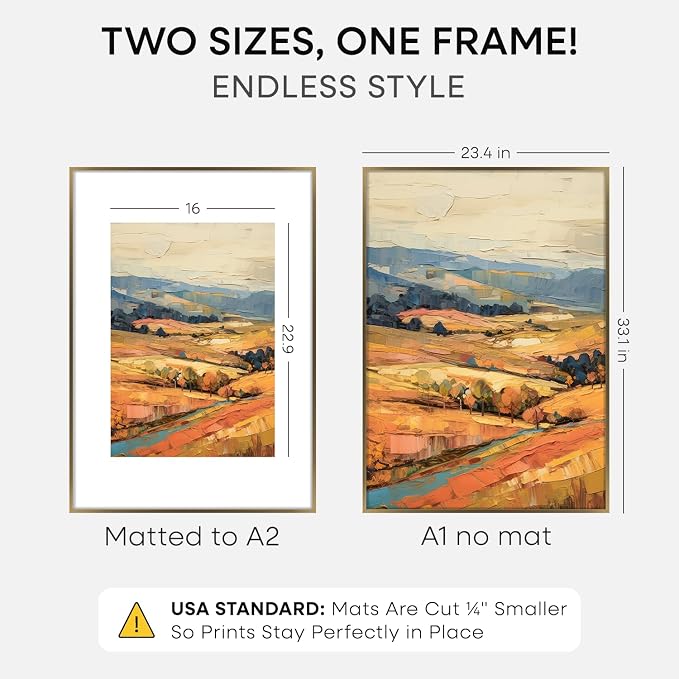 Homeforia A1 Bronze Poster Frame, High-End Metal, A2 Mat, Glass