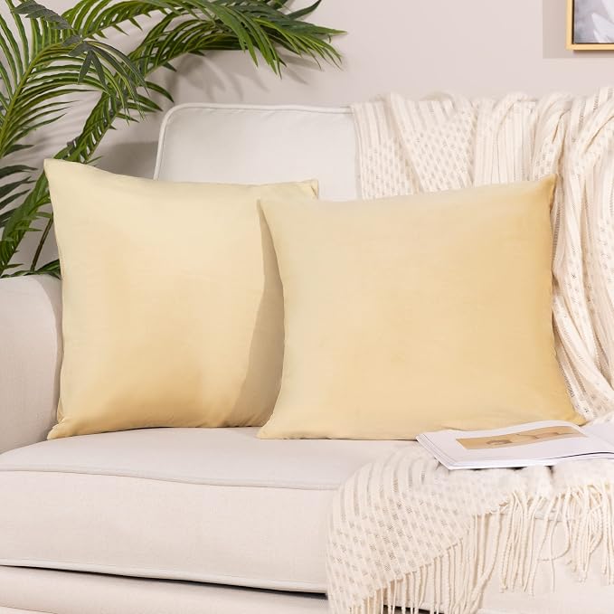 Stellhome Pack of 2 Velvet Pillow Covers Square Decorative Cushion Covers for Bed Couch Sofa Bench, 24 x 24 inch (60 x 60 cm), Light Gold