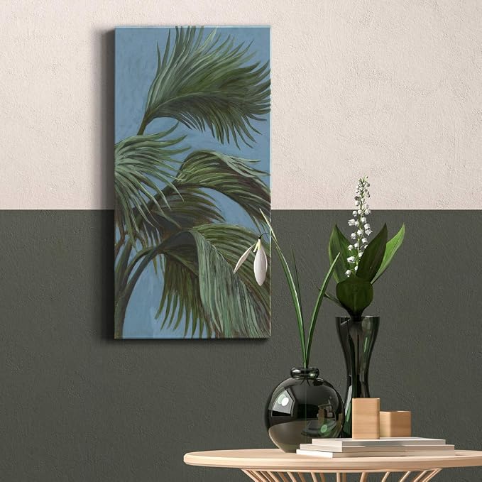 Renditions Gallery Canvas Nature Wall Art Modern Paintings & Prints Decor Green Waving Palms Romantic Glam Botanical Artwork Wall Hanging for Bedroom Office Kitchen - 8"x16" LT43