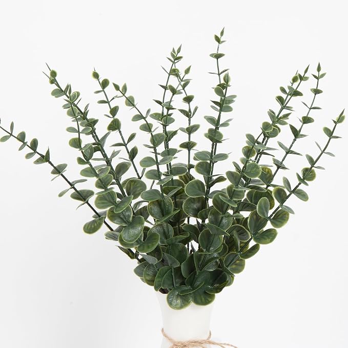 18pcs Eucalyptus Stems Dark Green Greenery Stems Fake Leaves Artificial Flowers Bouquet Faux Branches Centerpiece Flores Plants for Home Party Decor Wedding Decoration