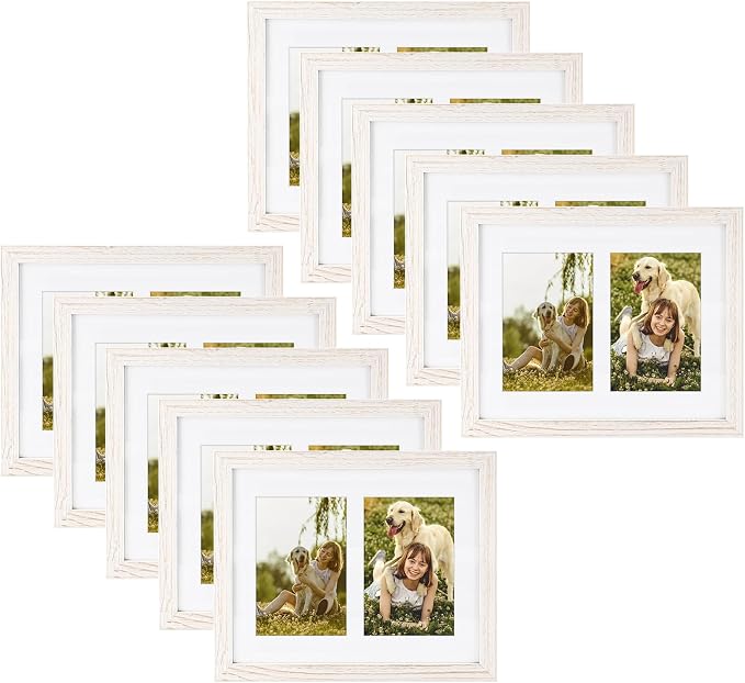 Golden State Art Collage Frame 8x10 for 2 4x6 Photos Wood Distressed White