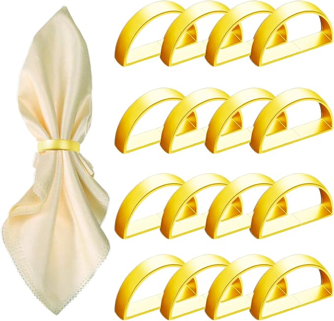 16 Pcs Gold Napkin Rings - Metal Napkin Ring(Semicircle) | Stainless Steel Napkin Rings for Table Settings Wedding Christmas Party Dinner Table