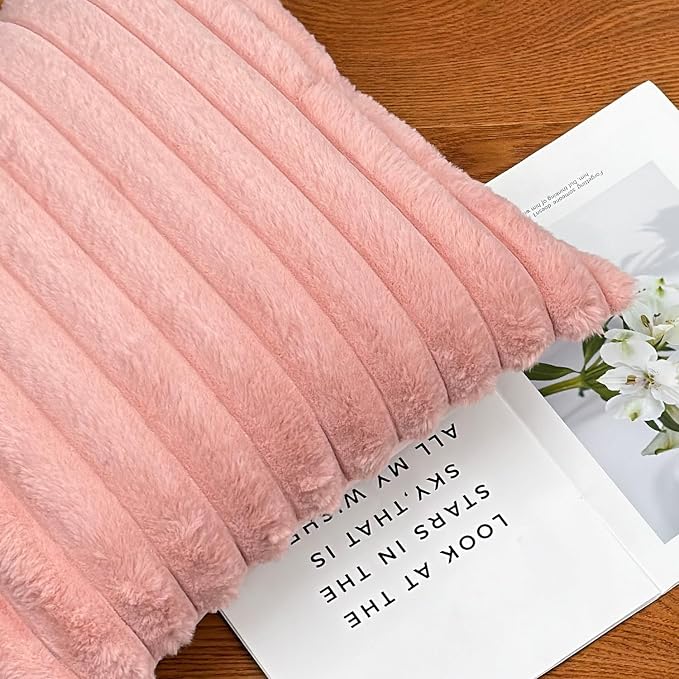 COTEY 20x20 Decorative Faux Fur Throw Pillow Covers Set of 2- Pink