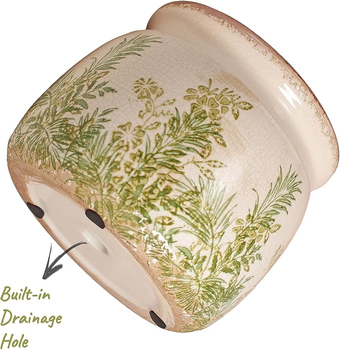 Cottagecore Ceramic Vase & Planter, flower pots for indoor plants | Small Herb Pots with Drainage for Kitchen Windowsill, Rustic Farmhouse Decor, Plant Lover Gifts for Women, Cottage Fern