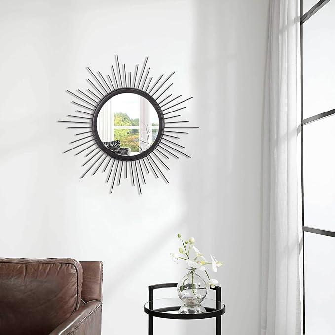 Black Sunburst Wall Mirror Decorative Metal Round Art Mirrors Large Wall Decor Hanging Mirror for Bathroom Bedroom Living Room Vanity Entryway 20"