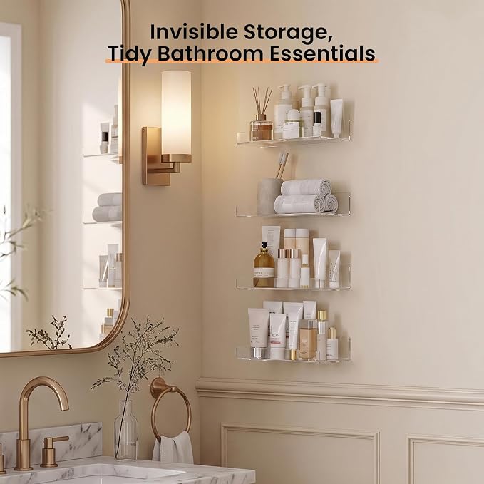 upsimples 9" Acrylic Shelves, Small Shelf for Wall Decor and Display, 4 Pcs