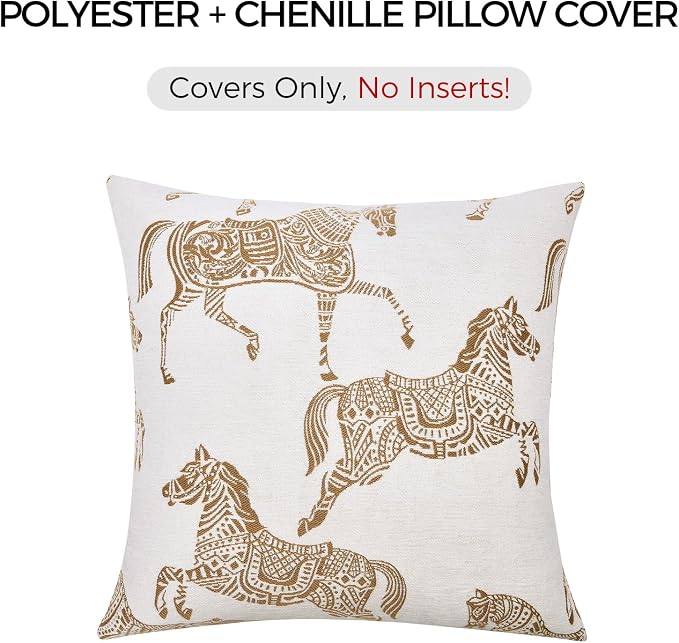 Throw Cushion Pillow Covers 20 x 20 inches, Double Sided Orange Horse Pattern Jacquard Pillows Cover, Luxury Decorative Pillow Cover for Bed Couch