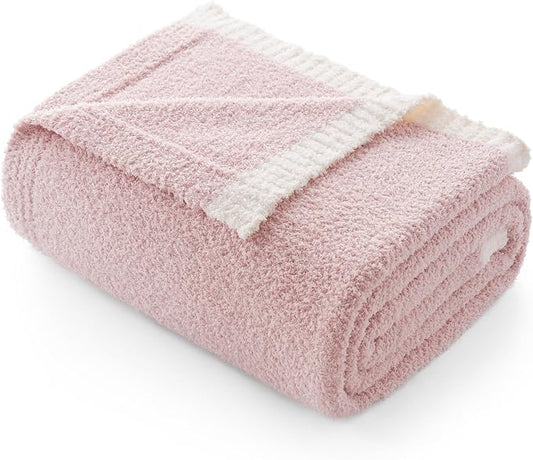 Snuggle Sac Ultra Soft Throw Blanket for Couch Bed Sofa 50x60 inches, Reversible Pink Blanket Microfiber Fluffy Fuzzy Cozy Knit Throws for Women Mothers Birthday Gifts
