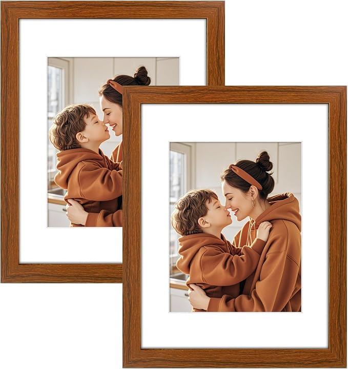 Golden State Art 11x14 Picture Frame Brown,Solid Wood&Real Glass,Mat 8x10