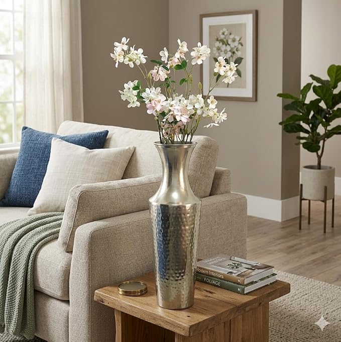 Hosley 18 Inch High Silver Color Metal Floor Vase. Ideal for Dried Flowers Gift for Floral Arrangements Wedding Home Spa Votive Candle Gardens P9