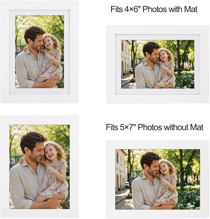 5x7 Picture Frame-White Photo Frame,4x6 Mat,Tempered Glass,Engineered Wood