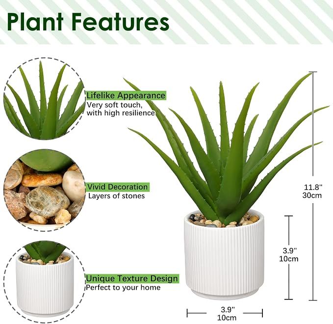 GnFlus Artificial Succulent Aloe Plants 12 Inch Faux Succulents with Ceramic Pot Fake Aloe Potted Plant for Home Indoor Bathroom Table Bedroom Shelf Office Decor