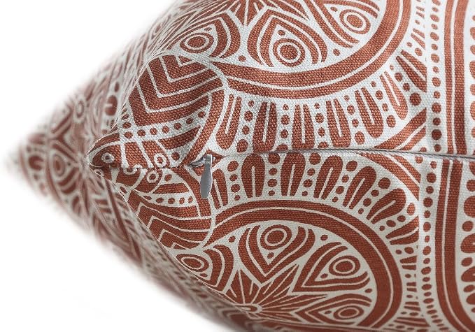 TreeWool Mandala Accent Throw Pillow Covers 18x18 Set of 2 (Rust) | Decorative Throw Pillowcases for Sofa & Couch; 100% Cotton Accent Covers Ideal for Spring & Summer Stylish Home Decor